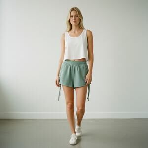 Privacy Please Women Teal Ruched Sides Elastic Waist Causal Shorts Size XS